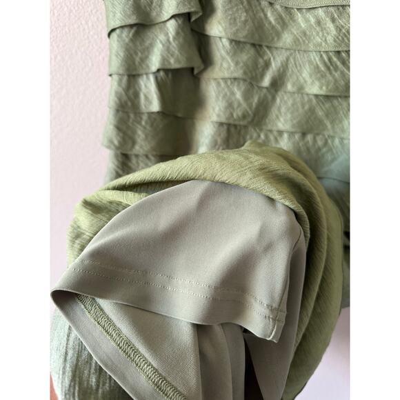 Adrianna Pappell Green Metallic Ruffle Cocktail Formal Dress *minor flaw* Sz 14 - Picture 13 of 13